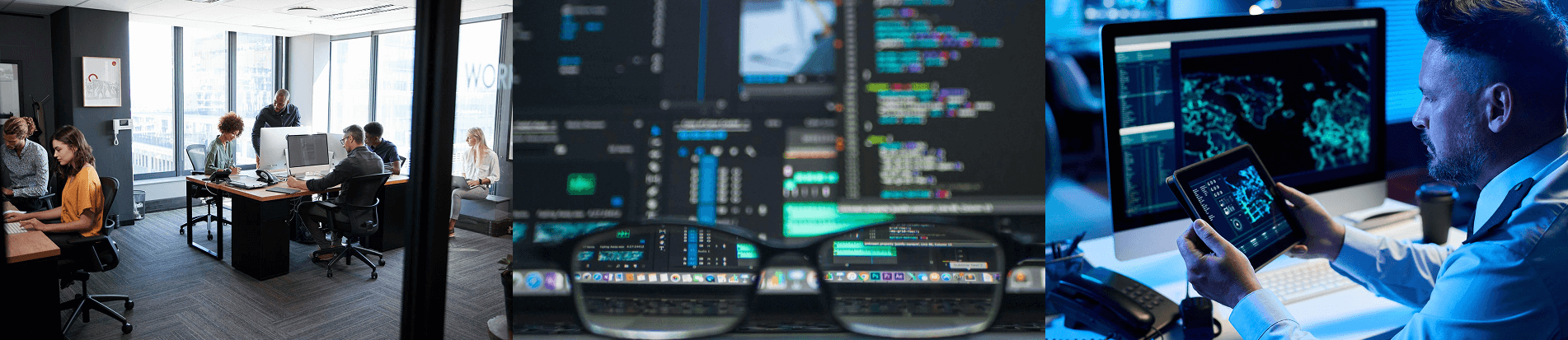 people working in an office on computers
