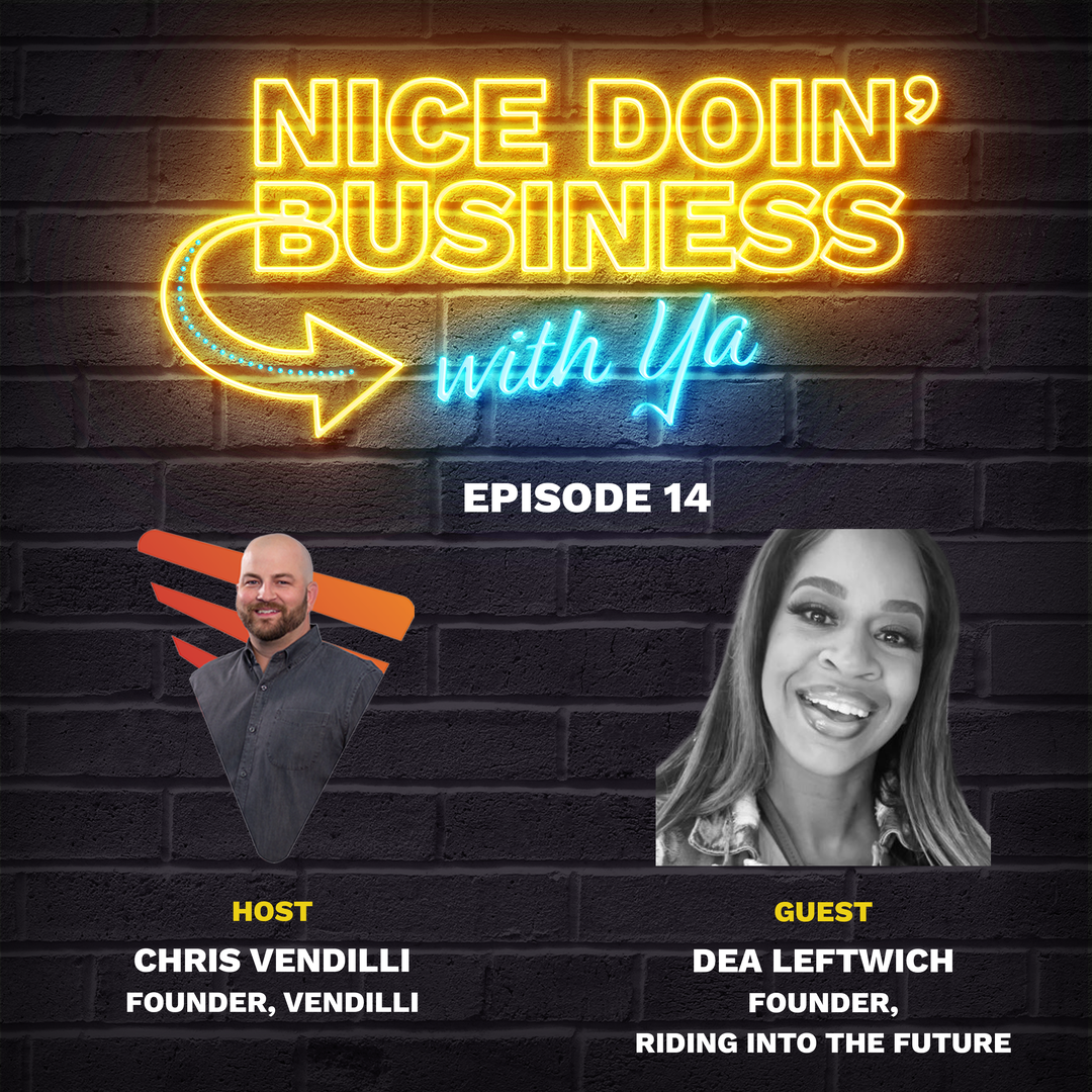nice doin business with ya episode 14 title graphic with host and guest